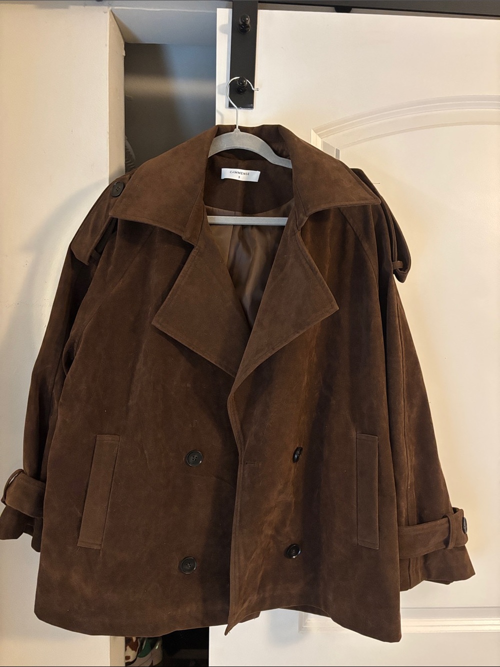 Commense Brown Suede Double-Breasted Coat
